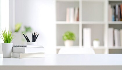 Modern workspace with books and plants (1)