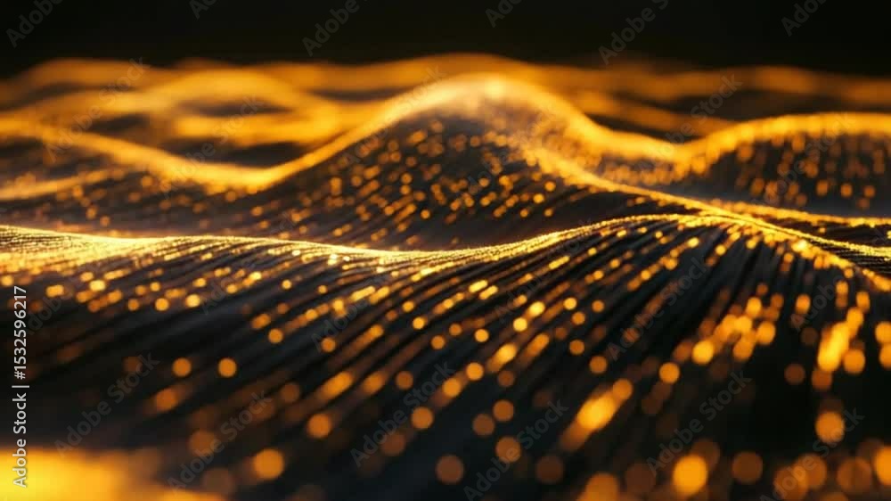 Poster golden energy wave particles with flowing light, data visualization background