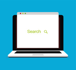Browser window on laptop screen. Search concept. Vector illustration