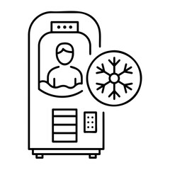Cryotherapy chamber icon illustration with a person and snowflake 