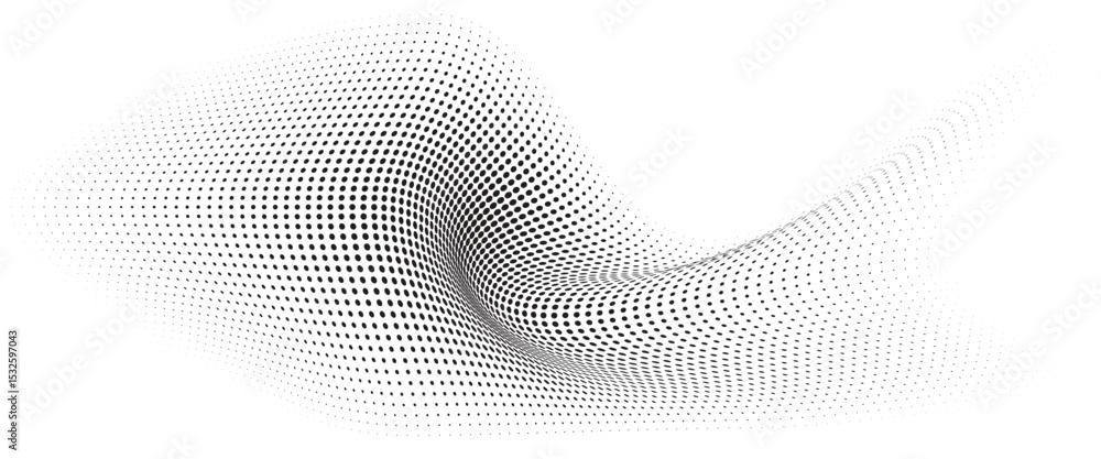 Leinwandbilder Flowing Wave Dot Halftone Pattern: Curve Gradient Shape on Transparent Background. Suitable for AI, Tech, Network, Digital, Science, and Technology Themes.