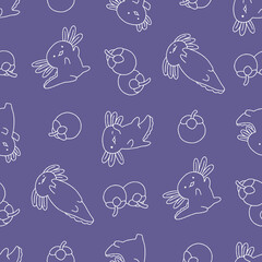 Outline Axolotl Animal Mangosteen Pattern Vector Illustration Seamless for Background Wallpaper Packaging