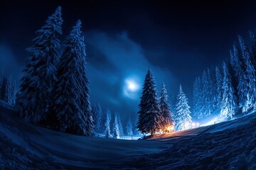 Serene Winter Solstice landscape with snow and moonlight
