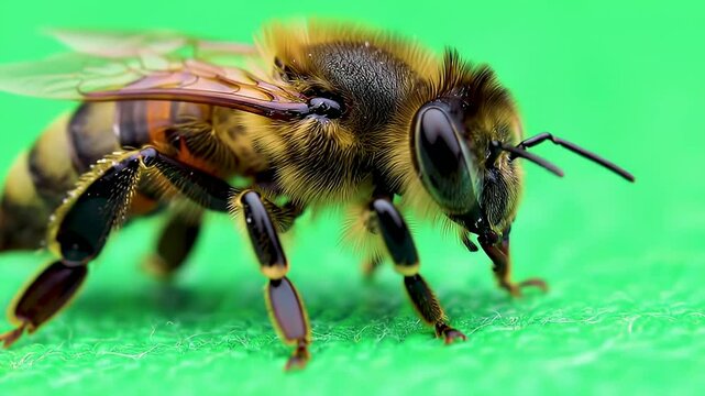 Honey bee macro on green screen