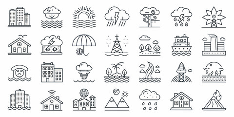 Monochrome Editable Stroke Icon Set of Disasters and Emergency Situations

