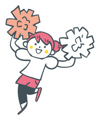 ポンポンを振って応援する小学生の女の子　ストックイラスト素材
