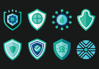 Collection of Modern Shield and Protection Icons Flat Design Vector Graphics