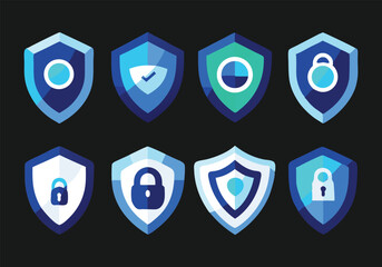 Security Shield Icons Flat Design, Protection Symbols, Vector Graphics