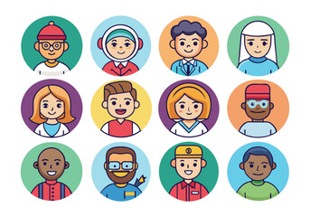 Diverse Set of Cute Cartoon Avatar Icons People Illustrations