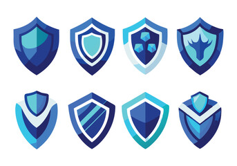 Collection of Blue and Teal Shield Icons  Modern, Flat Design Vector Graphics
