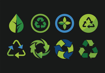 Eco-Friendly Recycling Symbols Green Leaf and Arrow Icons for Sustainability