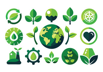 Eco-Friendly Green Icons Sustainability, Nature, and Environmental Protection Graphics
