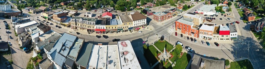 Aerial panorama of Mitchell, Ontario, Canada in summer