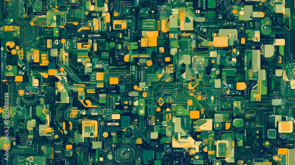 Poster abstract blue circuit board background with glowing digital lines and electronic components pattern 