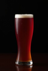 Amber Elixir in Glass: A tall glass of amber-colored beer, its foamy head perfectly contrasting the deep hue of the beverage, inviting a moment of pure refreshment and indulgence.