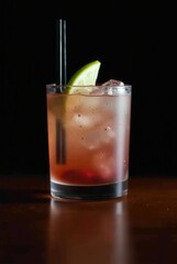 Cocktail Delight: A refreshing cocktail with ice, vibrant colors, and a lime garnish. This drink invites a sensory experience, ideal for enjoyment and pleasure.