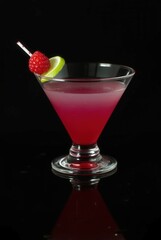 Vibrant Cocktail: A visually appealing cocktail featuring a perfect blend of flavors, adorned with a fresh raspberry and lime garnish
