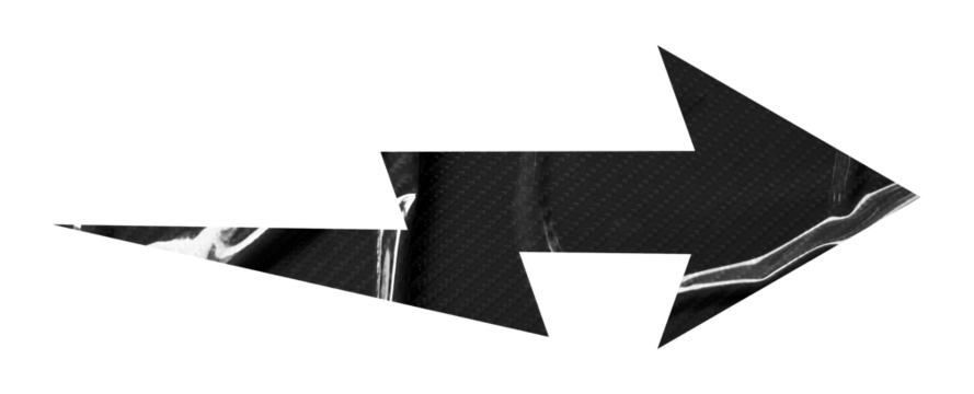 Black crumpled paper arrow isolated on transparent background.