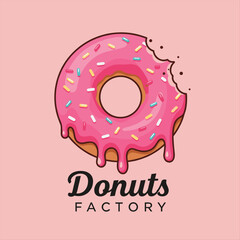 donut shop logo vector illustration emblem, strawberry donut lettering logo badge suitable for business logo, banner, sign, vintage style
