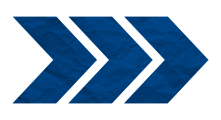 Blue crumpled paper arrow isolated on transparent background