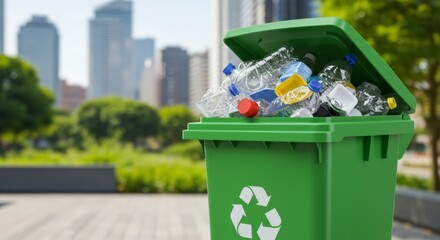 trash can with plastic waste