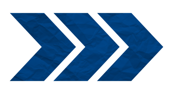 Blue crumpled paper arrow isolated on transparent background