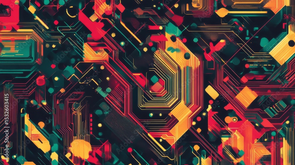 Poster abstract blue circuit board background with glowing digital lines and electronic components pattern 