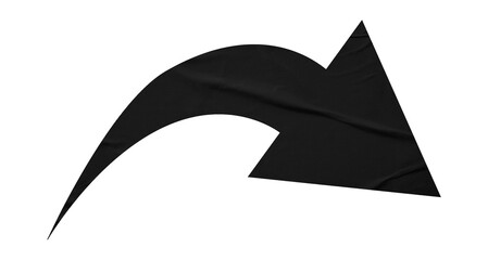 Black crumpled paper arrow isolated on transparent background.