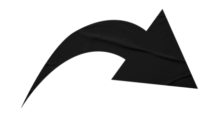 Black crumpled paper arrow isolated on transparent background.