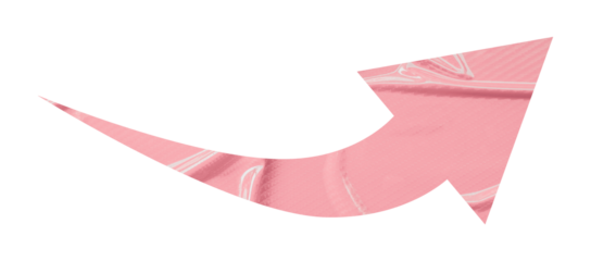 Pink crumpled paper arrow isolated on transparent background