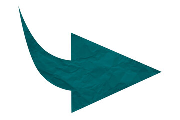 Green crumpled paper arrow isolated on transparent background
