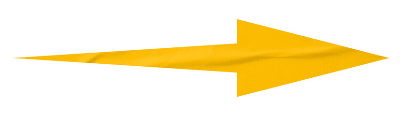 Yellow crumpled paper arrow isolated on transparent background