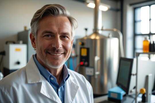 Professional Caucasian Male Scientist in His 40s in a Brewery Quality Control Laboratory - Powered by Adobe