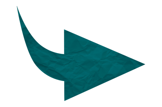 Green crumpled paper arrow isolated on transparent background