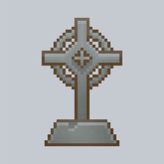 tombstone with cross sign in pixel art style