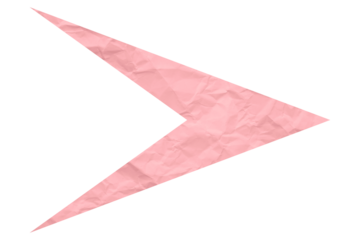 Pink crumpled paper arrow isolated on transparent background