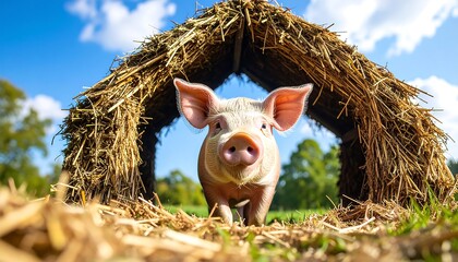 Pig in straw shelter