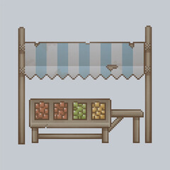 fruit market stall in pixel art style