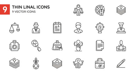 Collection of Thin Line Icons for Business and Law