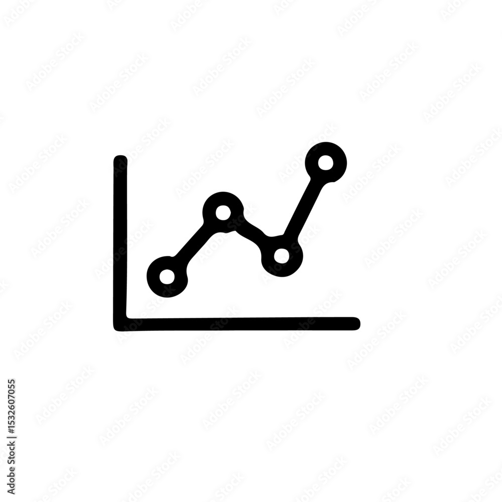 Poster a simple line graph icon showing an upward trend with circular data points on a white background ima