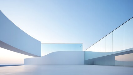 Fototapeta premium Modern architectural terrace overlooking the sea, showcasing minimalist design.