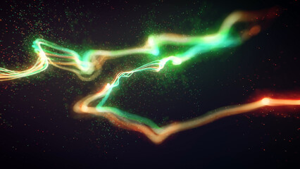 Abstract Neon Lights Trail Background/ Illustration of colorful and vivid swirling lights trail wallpaper and glowing particles