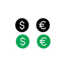 Obraz premium A simple depiction of dollar and euro currency symbols in black and green on a white background plain