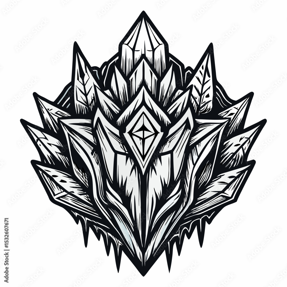 Poster intricate geometric crystal design with abstract sharp angles and symmetry