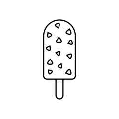 Choco Ice Cream Outline style, chocolate ice cream on a stick with choco chips, great for dessert menus and sweet treat illustrations.