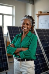 Warm and Proud Senior African American Female Engineer in a Sustainable Energy Lab