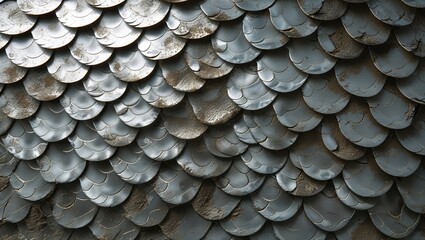 Scale Mail Texture: Close-up of Metal Armor, Showing Overlapping Plates and Weathering