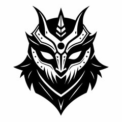 Abstract Tribal Mask Design with Symmetrical Patterns and Horns