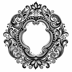 Ornate Floral Frame Design with Intricate Vintage Patterns in Black and White