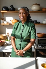 Warm Senior African American Woman in a Corporate Community Kitchen